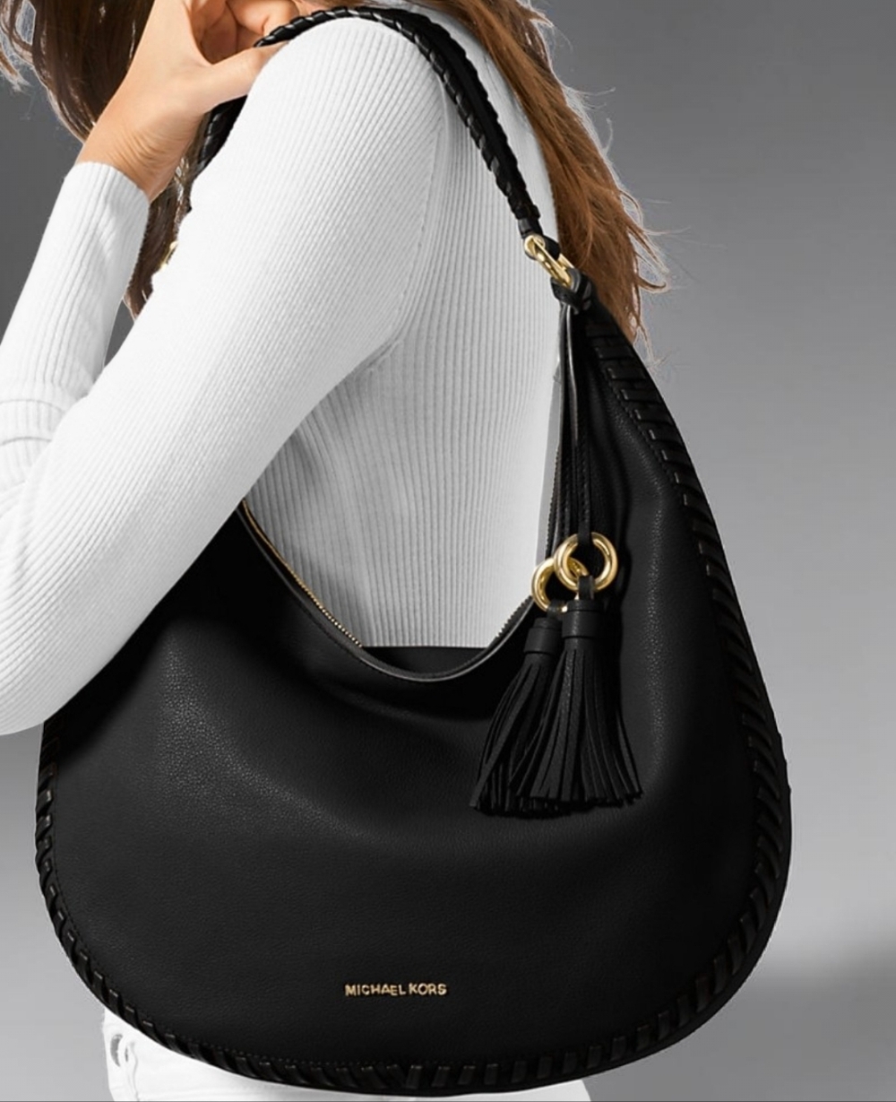 Michael Kors Lauryn Large Hobo Shoulder Bag - Black Leather ~ EUC - Picture 2 of 8
